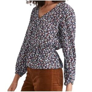 Madewell Floral Print Long Sleeve V Neck‎ Peplum Blouse Romantic Chic Top